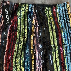 Boohoo Rainbow Stripe Sequin Mini Skirt NWT